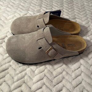 Birkenstock Boston Clog Taupe Soft Footbed Womens